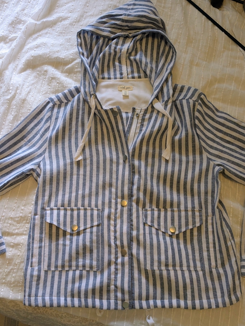 Tribal Jeans brand Striped Hooded Button Jacket in Blue & White, size P/S - Picture 5 of 9